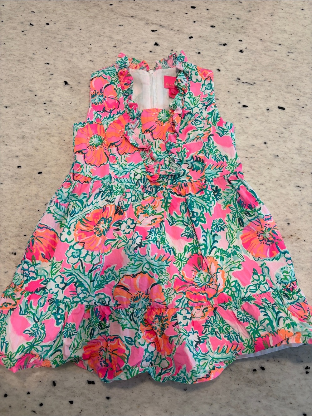 Lilly Pulitzer Girls’ Tersa Dress Floral Ruffle Sundress with Green Leaf Accents